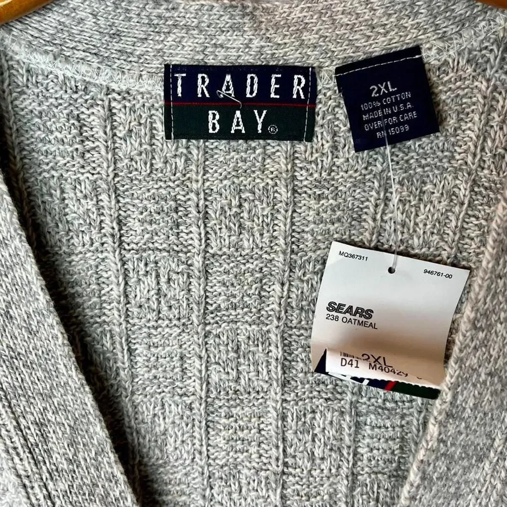 Trader Bay 2XL Knit Cardigan Oatmeal Textured GrandpaCore Fisherman Style VTG